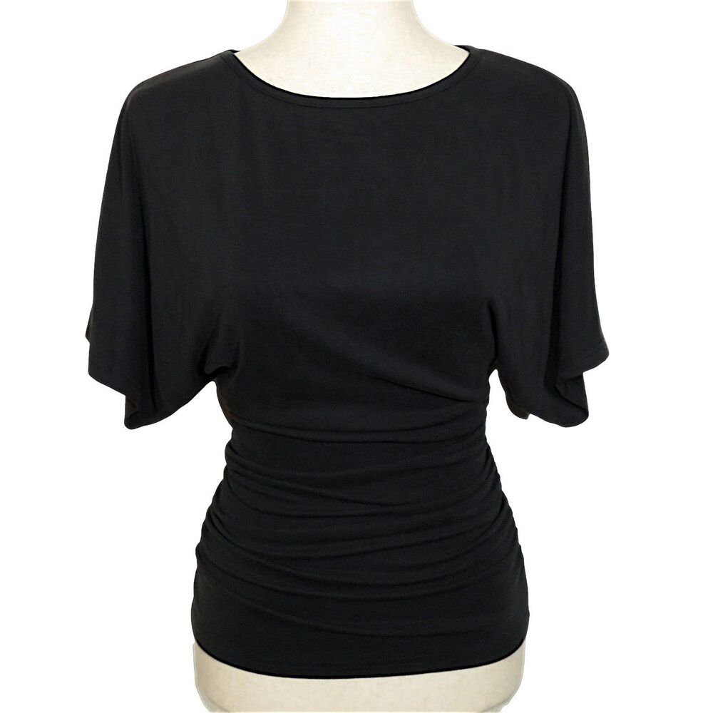 OGL Sandwashed Effortless Boatneck Batwing Sleeve Side Ruched Top Black Size S